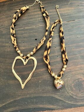 Leopard Print Gold Heart Necklace and Bracelet Set